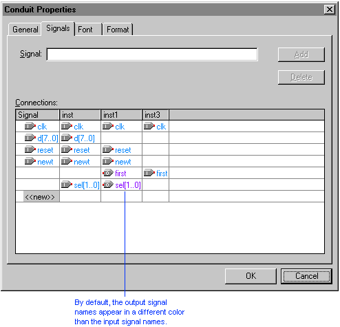 Signals Tab in the Conduit Properties Dialog Box